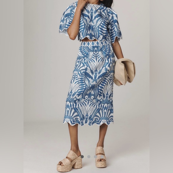 FARM Rio Lace Nature Euroflax™ Premium Linen Midi Skirt - Picture 2 of 15